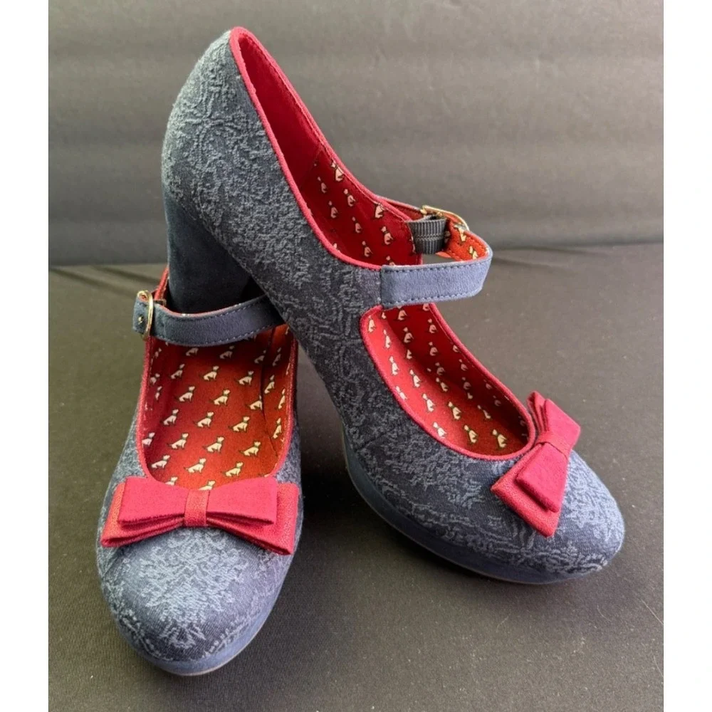 RUBY‎ SHOO Womens 9 EU 40 Frankie Navy Bordeaux Mary Jane Platform Heel Shoes